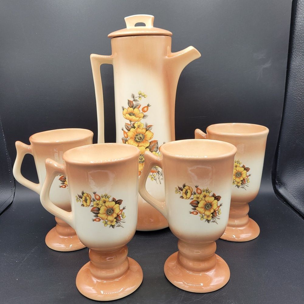 Vintage Arnels Floral Coffee/Tea Set With Pitcher And Four Mugs Great Condition