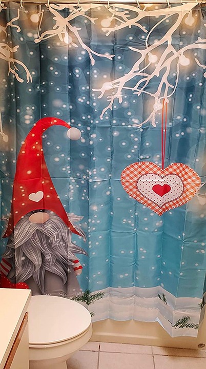 Christmas Shower Curtain, Cute Gnome Shower Curtain Set Shower Curtains