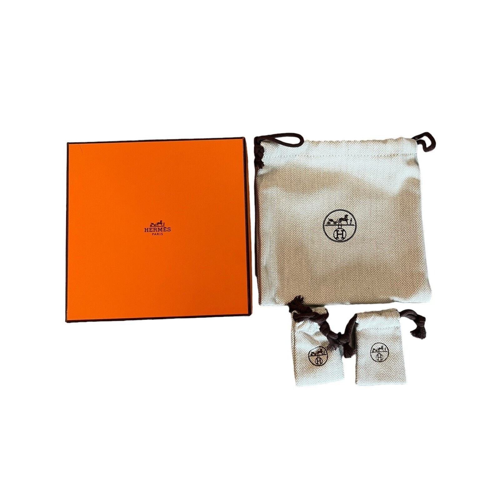 Authentic Hermes Empty Box 7” X 7” X 1.5” with Dust Bags Bundle Of 4