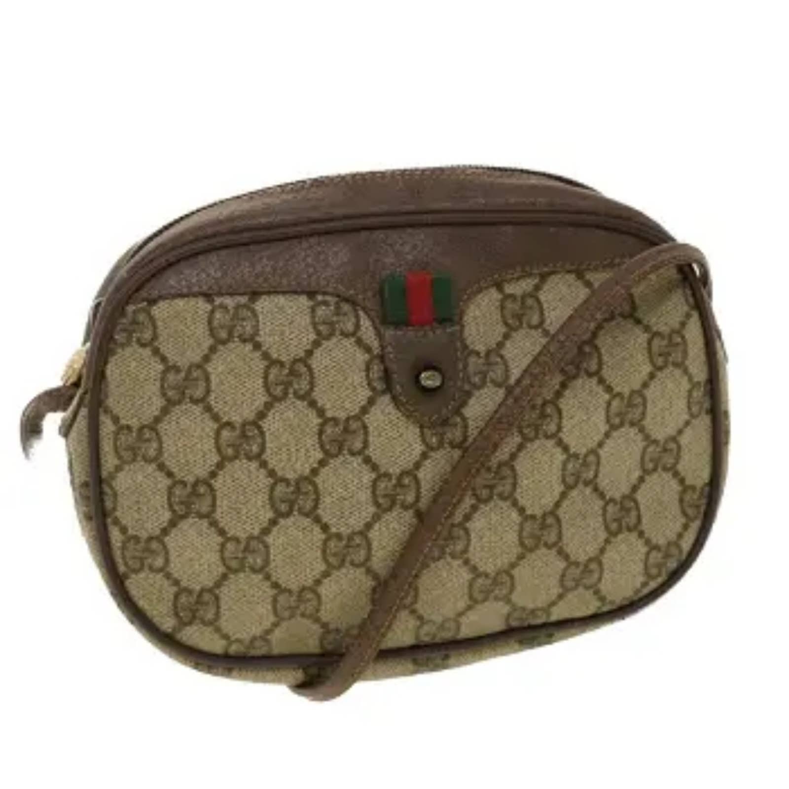 GUCCI GG Canvas Web Sherry Line Shoulder Bag Beige Red Green