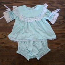 New Baby Girl Green Satin Lace Heirloom Bloomer Set, 12 Months