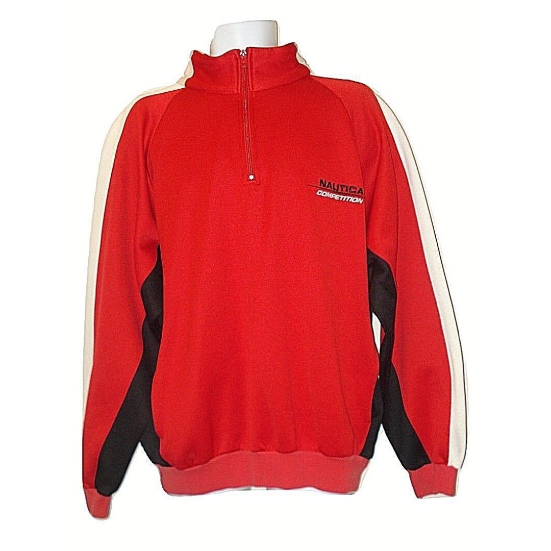 Nautica Competition Vtg XL Embroidered Red ¼ Zip Pullover Sweatshirt USA Sz XL