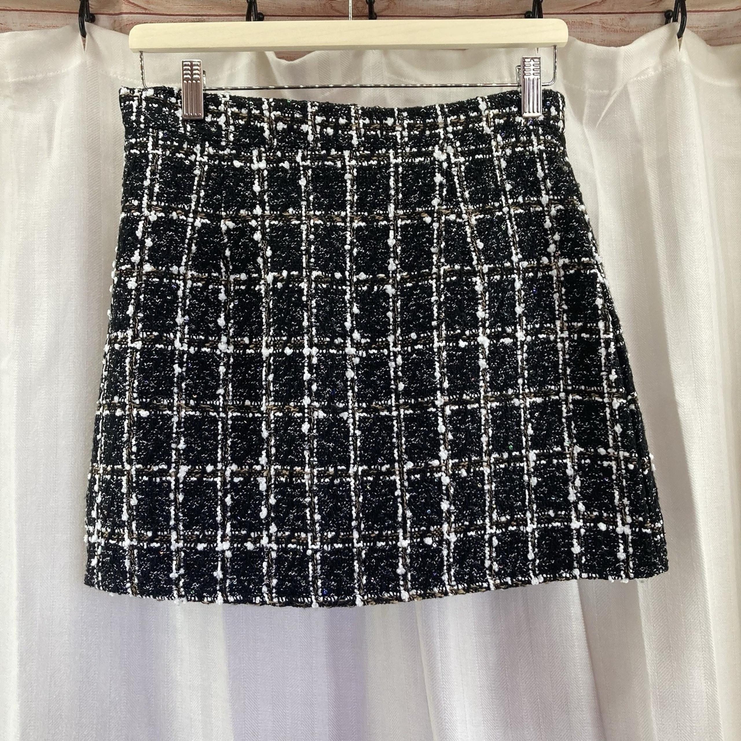 Black Sequins Tweed Style Women's Mini Skirt Pencil Medium