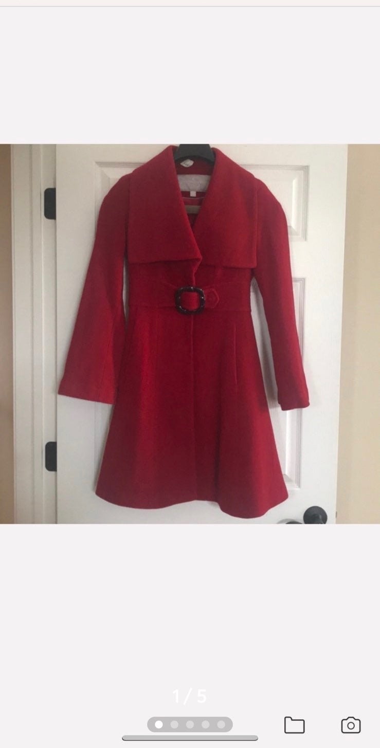Jessica Simpson wool like bell sleeve red coat