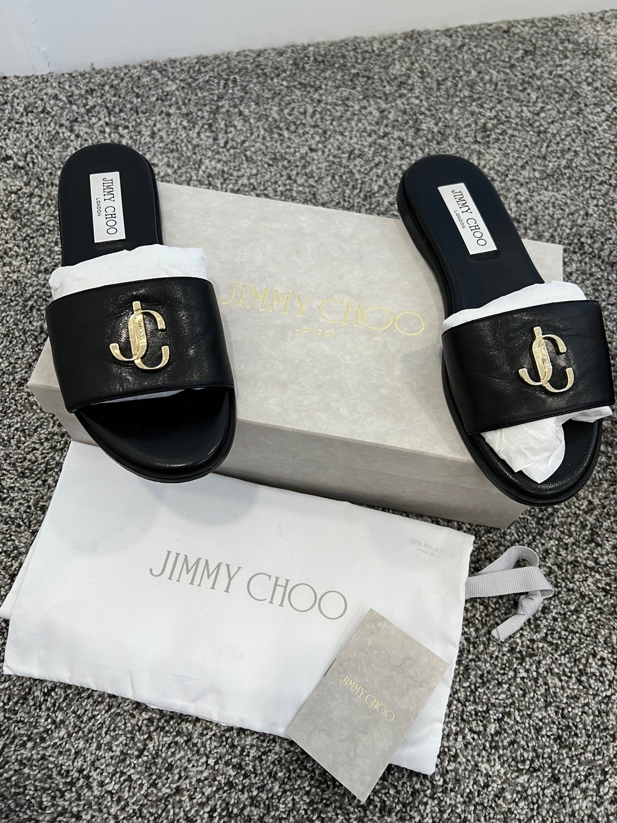 Women's Jimmy Choo JC Flat Slide Sandals in Black Size 36.5