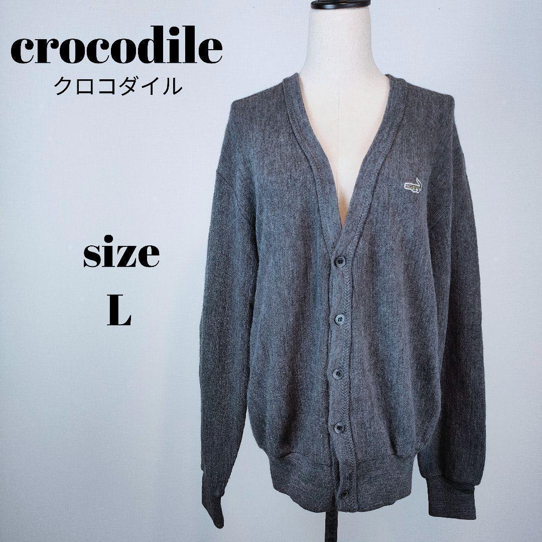 【a1076】crocodile Long Sleeve Wool Cardigan L Logo