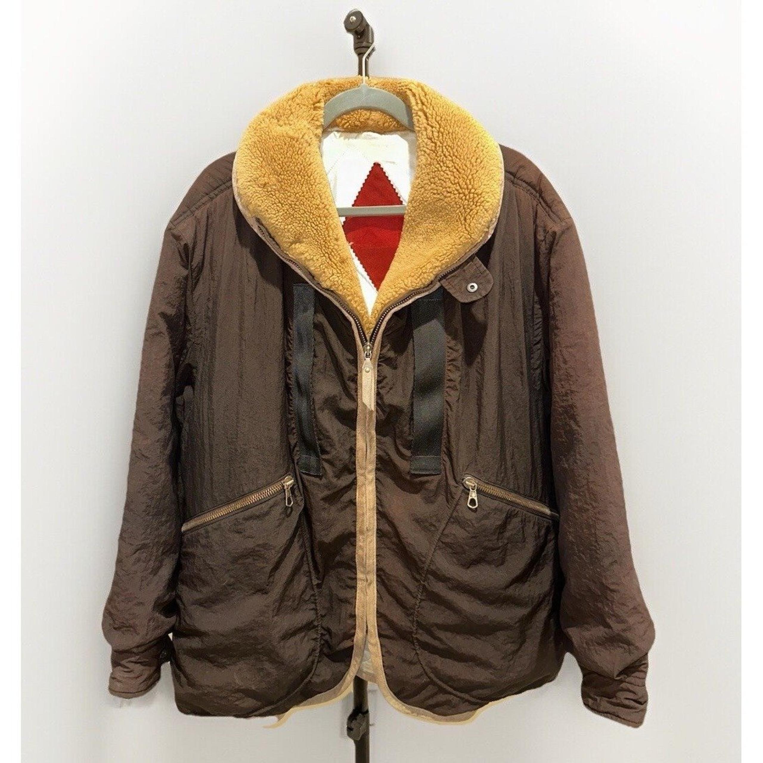 CP Company Bomber Jacket Fur Collar Brown Vintage Sz 48 Aviator Military Straps
