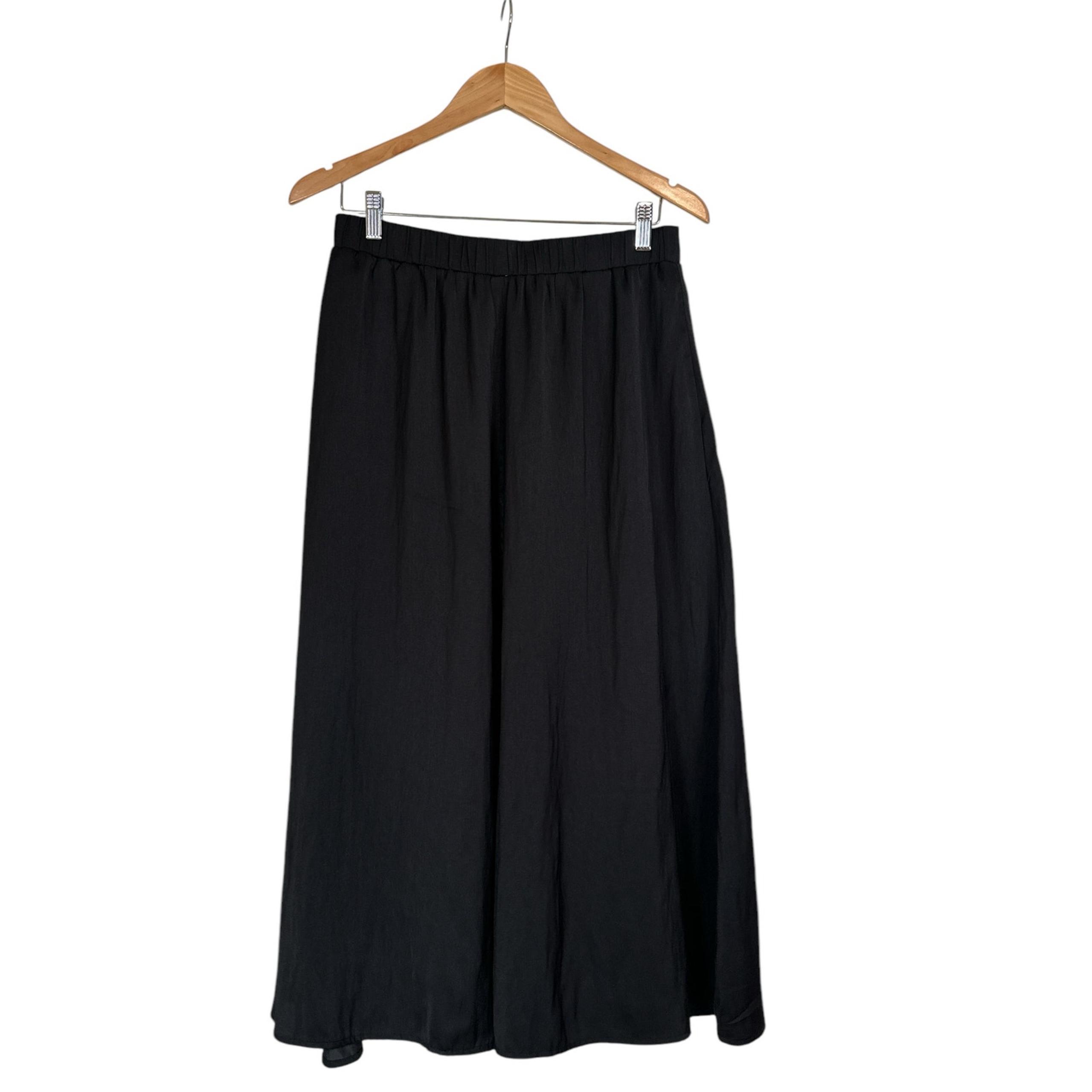 Ann Taylor LOFT Women Oversize Elastic Waist Silky Pull On Midi Skirt Sz S Black