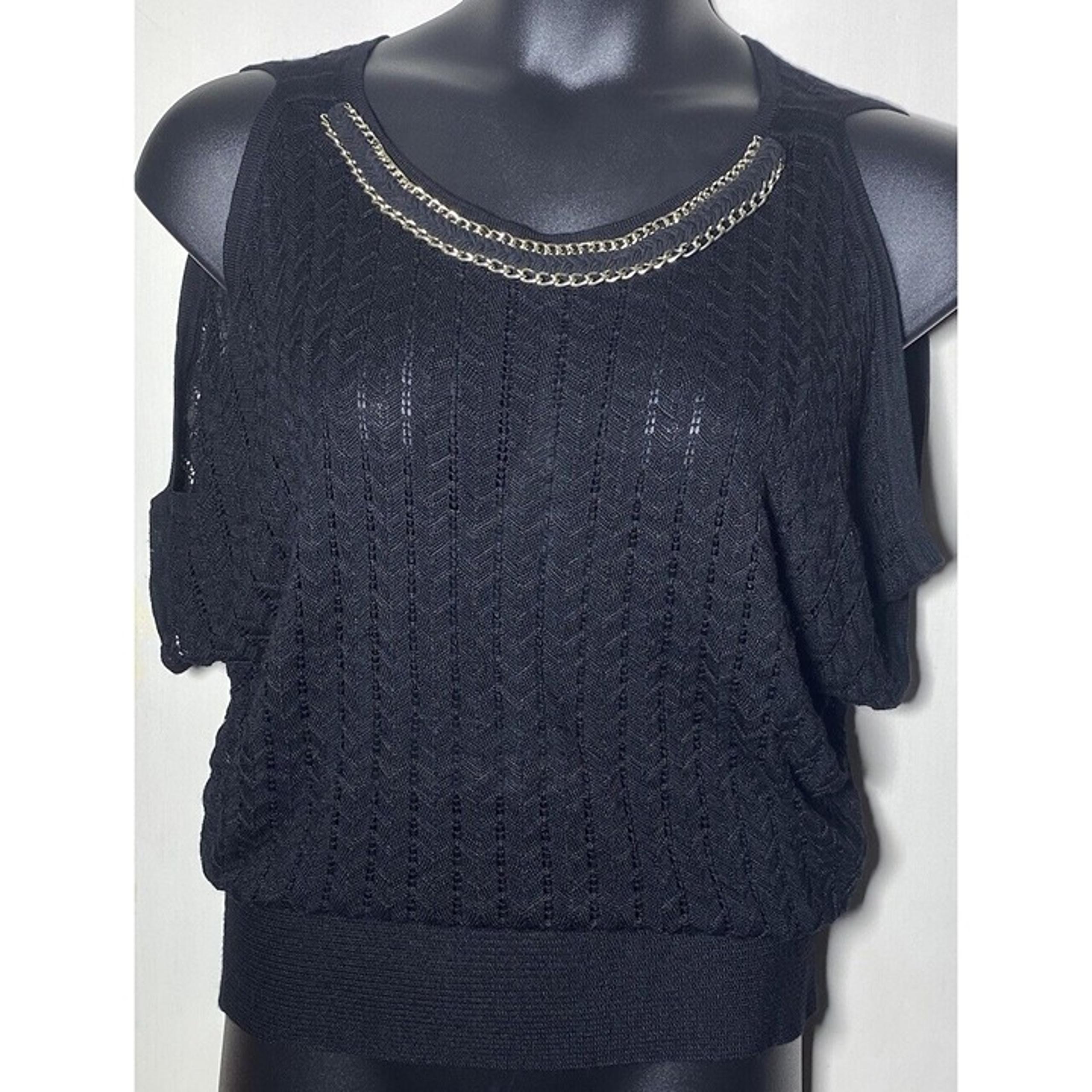 Retro Cache Black Mesh Oversized XS Cold Shoulder Blouse Sweater Inset Necklace