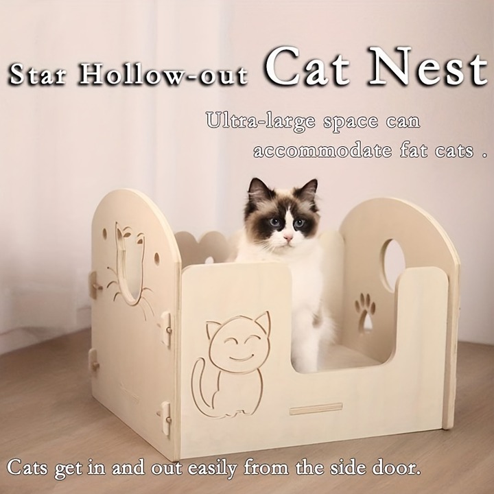 Cat Nest Cat Bed Wooden Cat House Indoor Cat Beds Star Moon Sturdy Cat Furniture