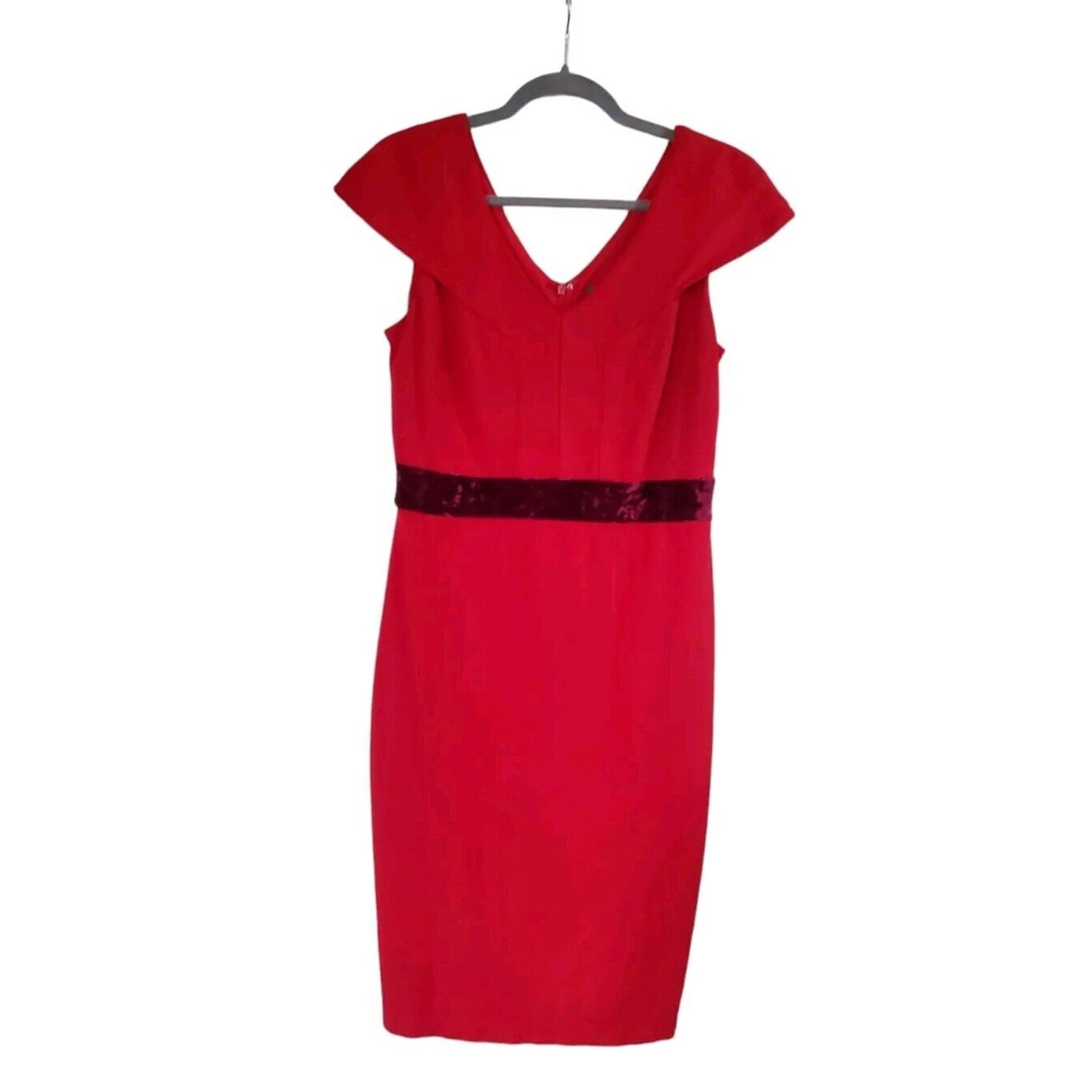 Taylor Formal Red Cap Sleeve Restive Sheath Party Dress with Velvet Waist Size 8