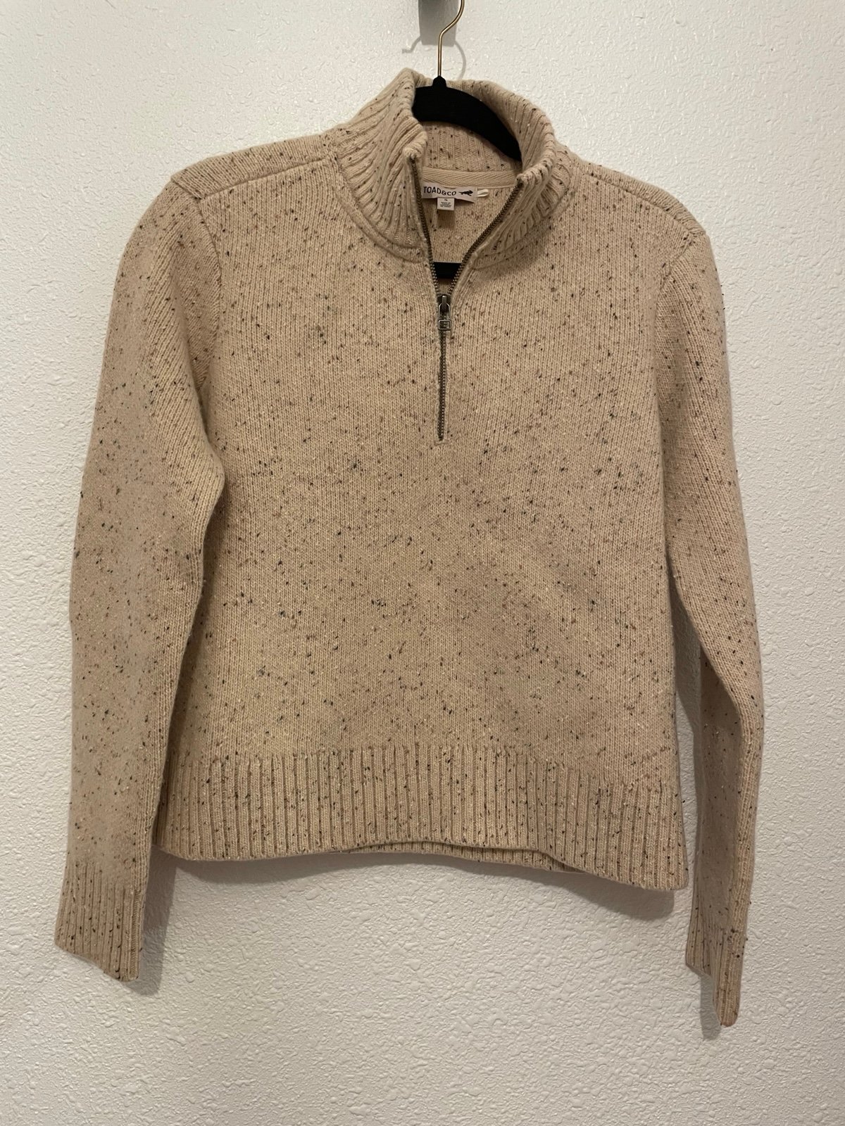 Toad & Co 1/4 zip Knit Oatmeal Sweater WS Wilde 100% Wool Non-Mulesed Sz Small