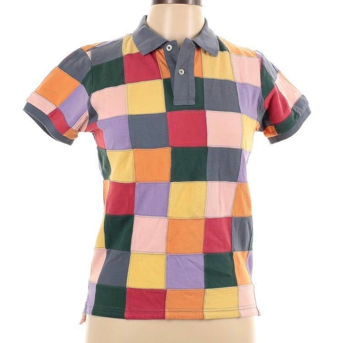 Ralph Lauren Women’ XS Vintage Multi-Color Patchwork Slim Fit Polo Shirt - GUC!
