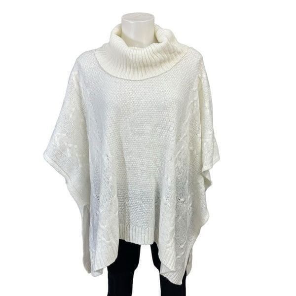 Chico’s Women’s Cowl Neck Ecru Poncho in L/ XL open Knit New !
