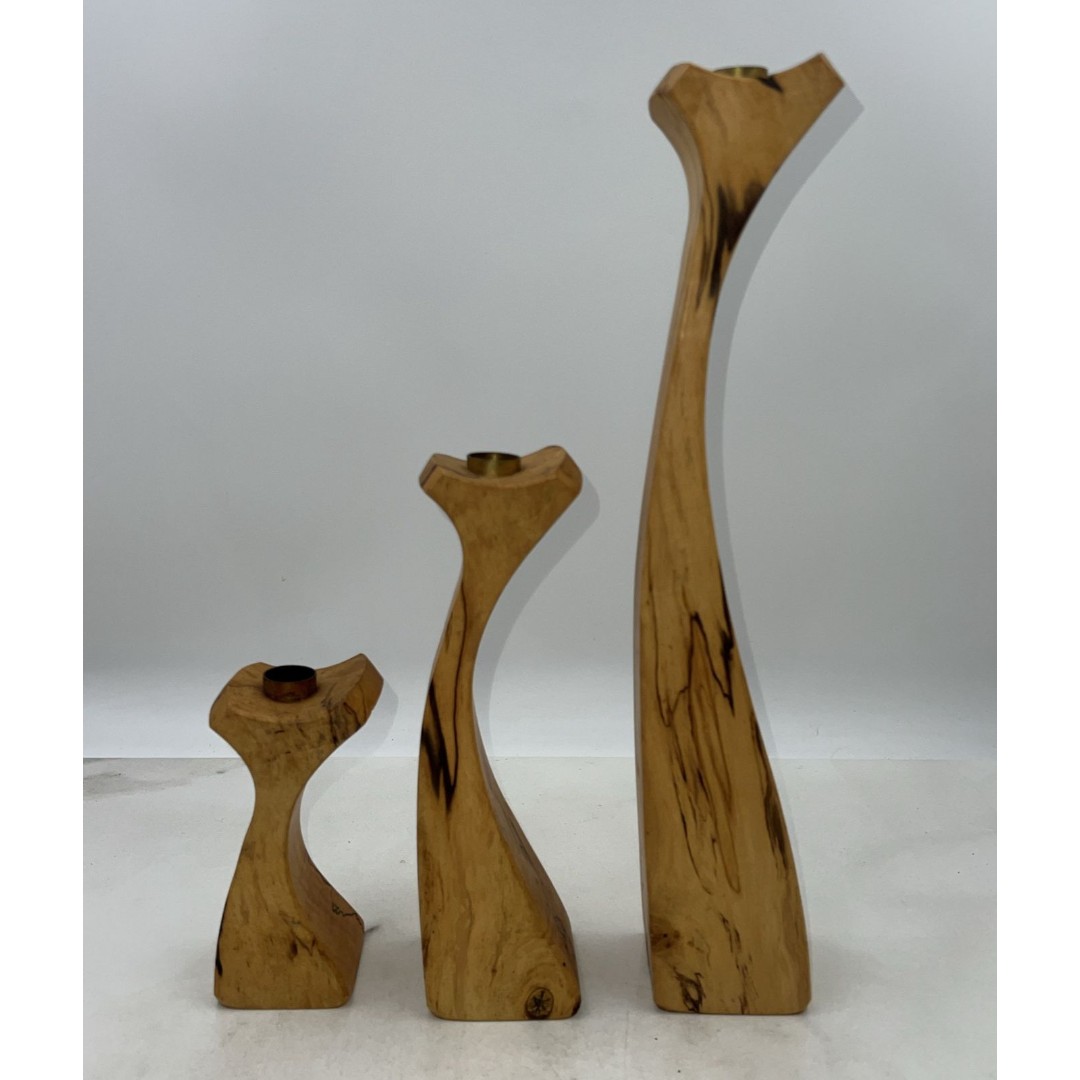 Vintage Minimalist Wood Candlestick Holders Mark Strom NC Artist Danish Modern