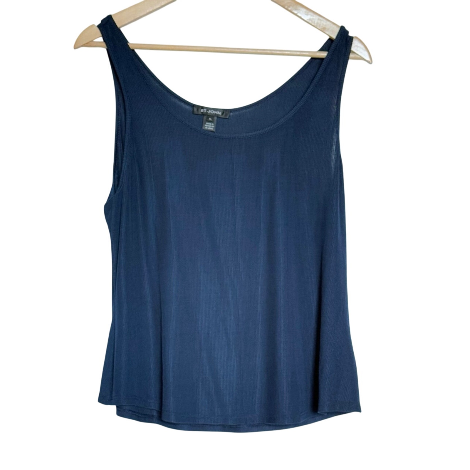 NWT ST. JOHN Navy Stretch Viscose Rib Knit Tank Top Shirt Womens XL 225