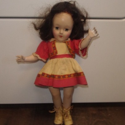 Ideal Toni doll 1950s P 90 sleepy eyes metal skates leather shoes
