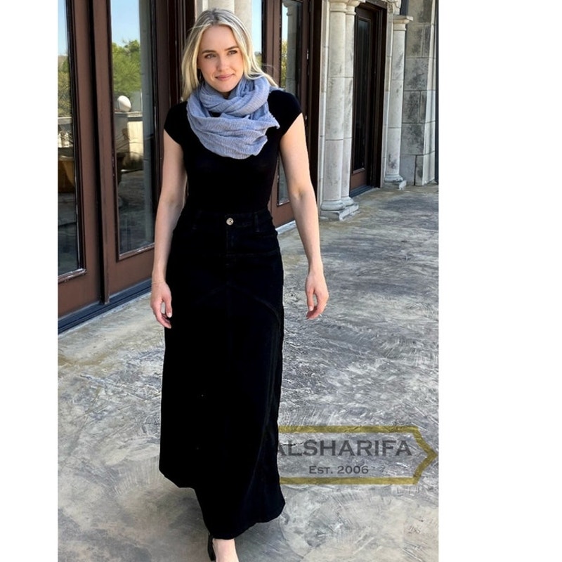 NWT ALSHARIFA 40 Long Denim Ladies Black Skirt size 30' waist size 10