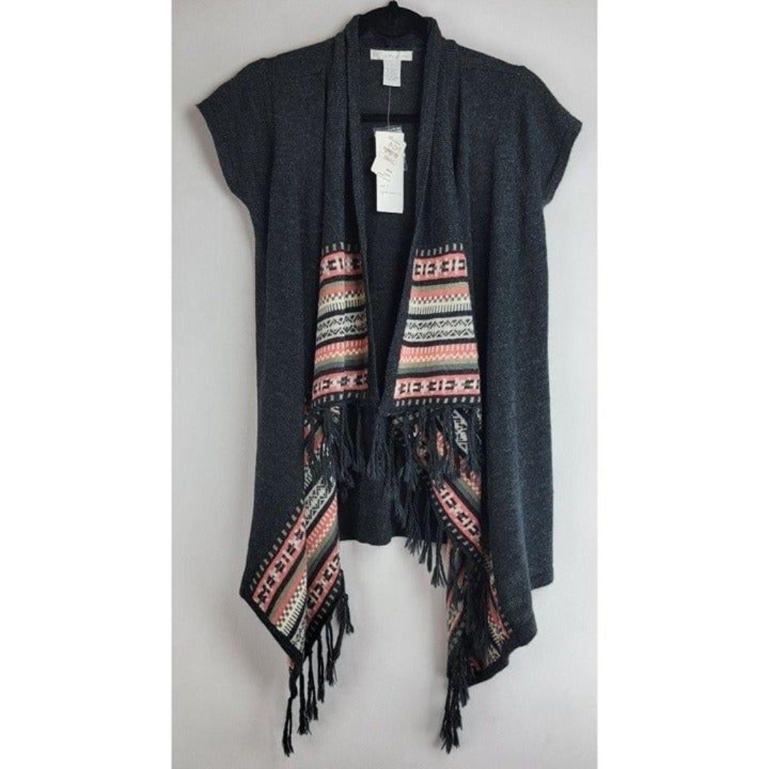 Design History Wos Sz Small Peppercorn Heather Grey Tassled Cardigan Sweater