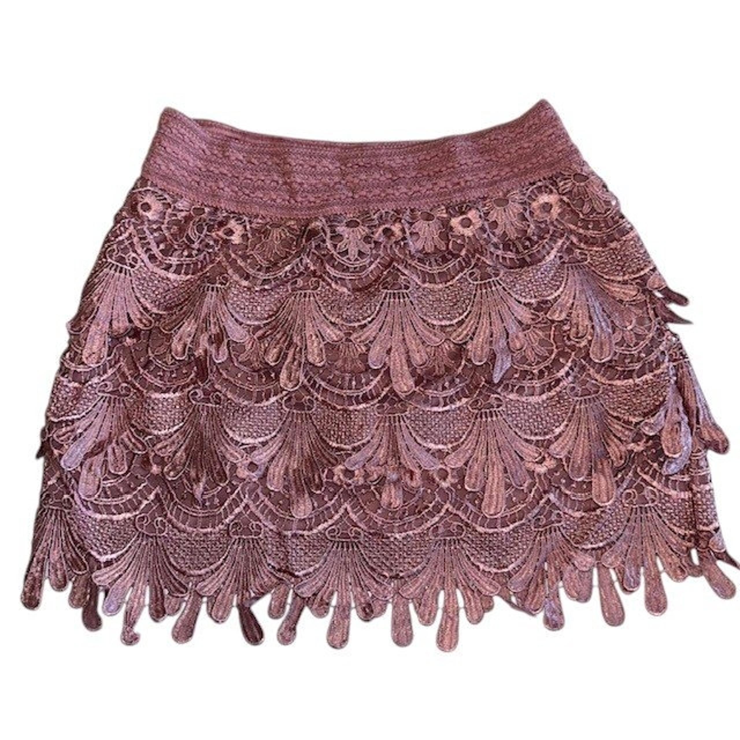 She + Sky Pink Scallop Hem Mini Skirt Tiered Ruffle Trim Party Cocktail Sz M