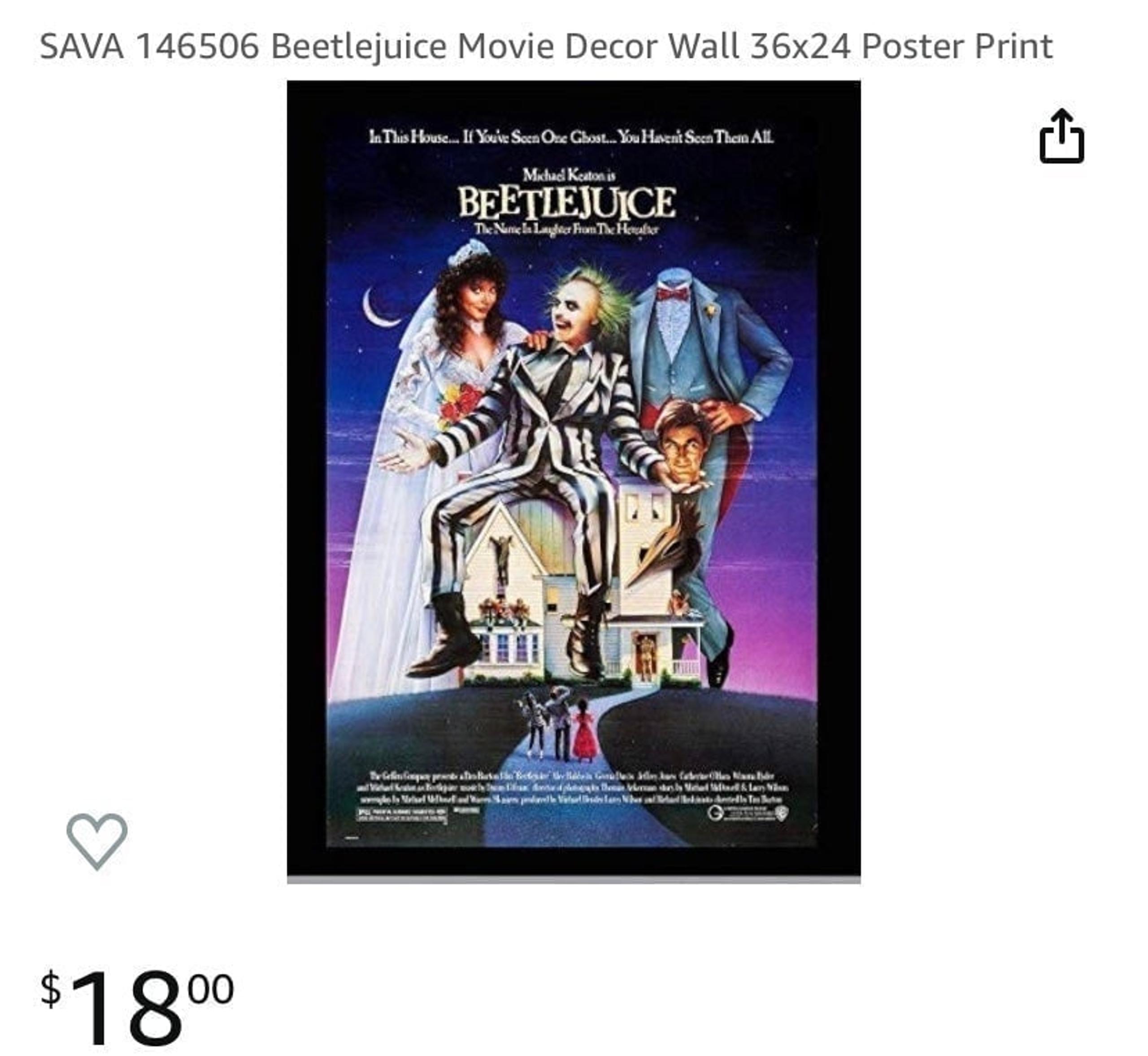 Beetlejuice Poster 12x18 No Frame Michael Keaton Alec Baldwin Gina Davis