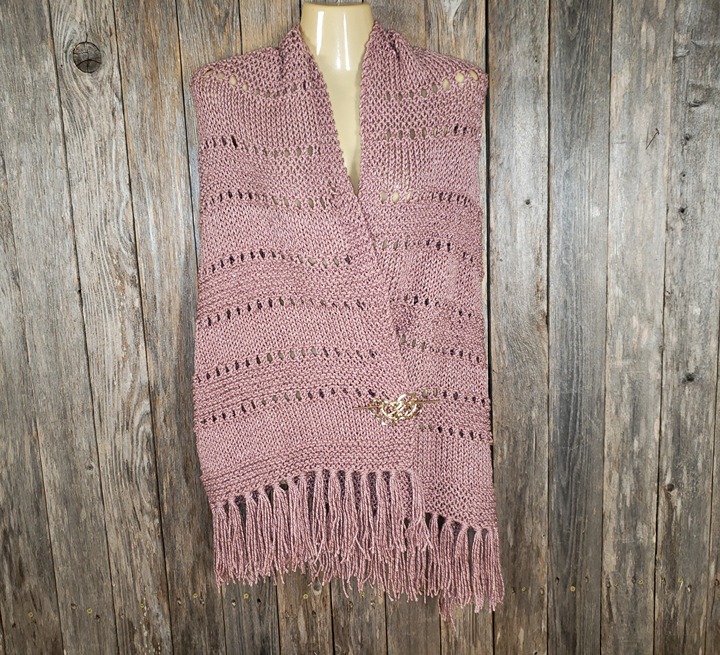 NEW Pink Metallic Hand Knit Knitted Shawl Wrap Scarf Boho Hippie Handmade