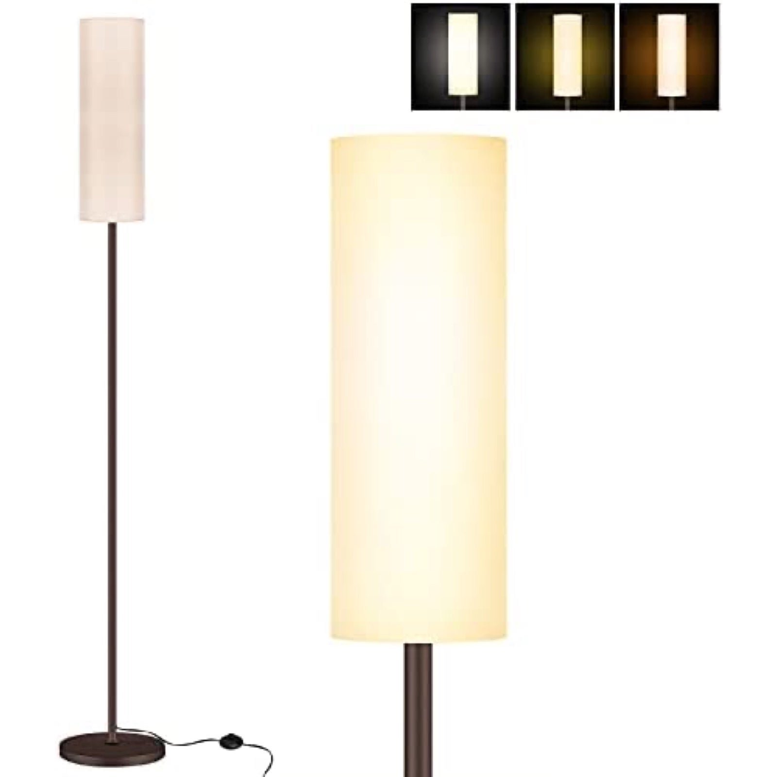 Tall Floor Lamp Modern Design Standing Light with Linen Lamp Shade Black