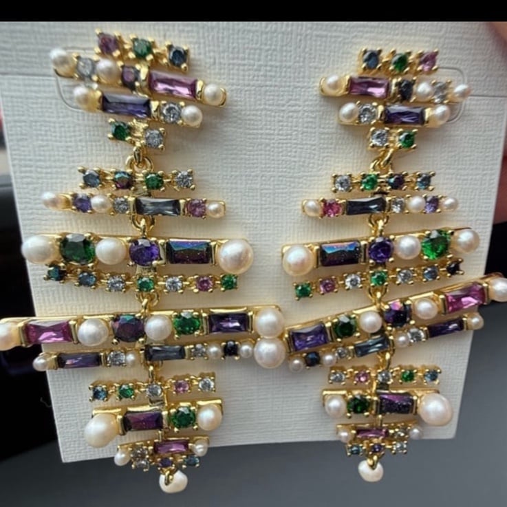New Kendra Scott Madelyn Multi-Mix Gold Statement Earrings ** FREE SHIPPING **