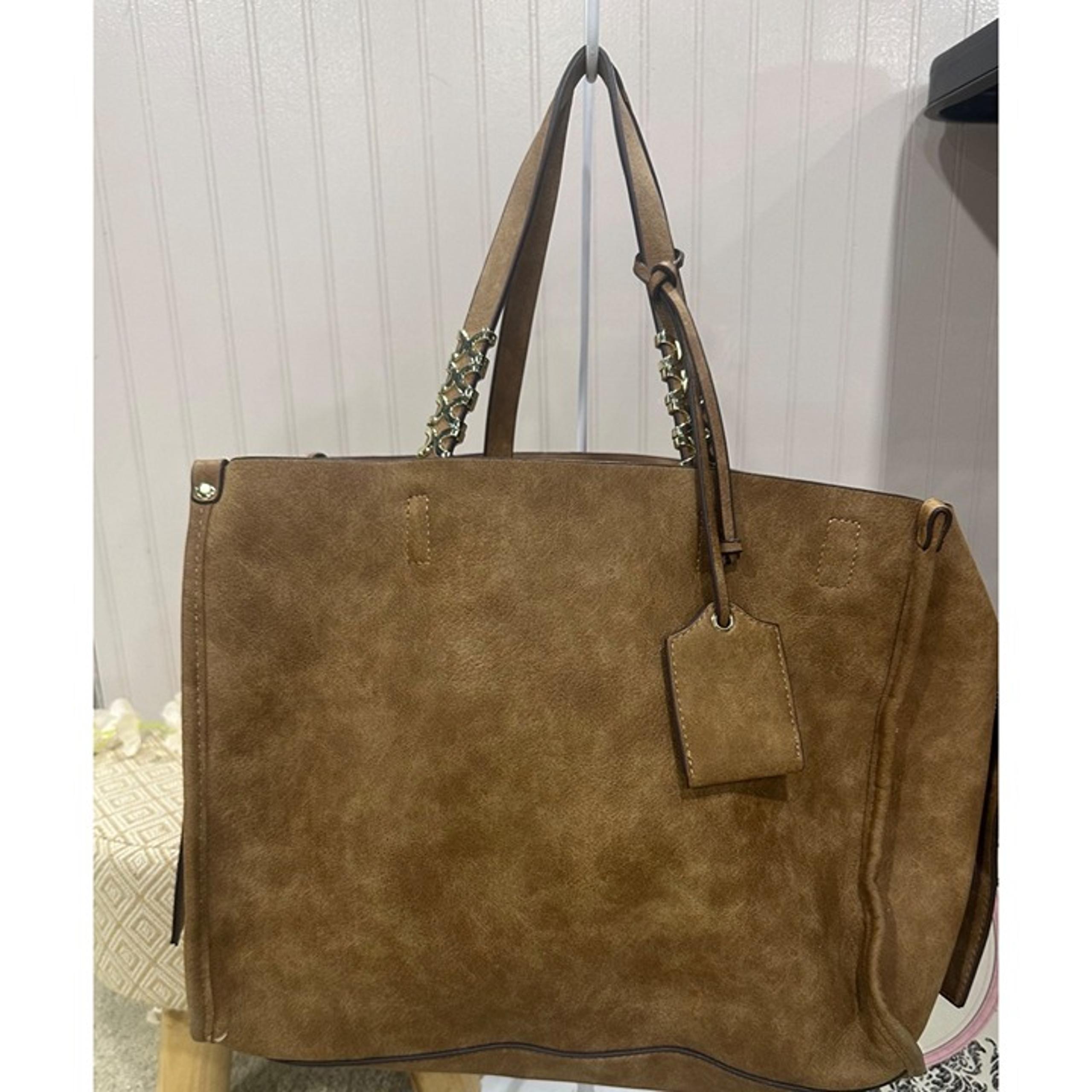 Large Brown Faux Leather Tote Bag With Gold Chain Handles Charming Charlie