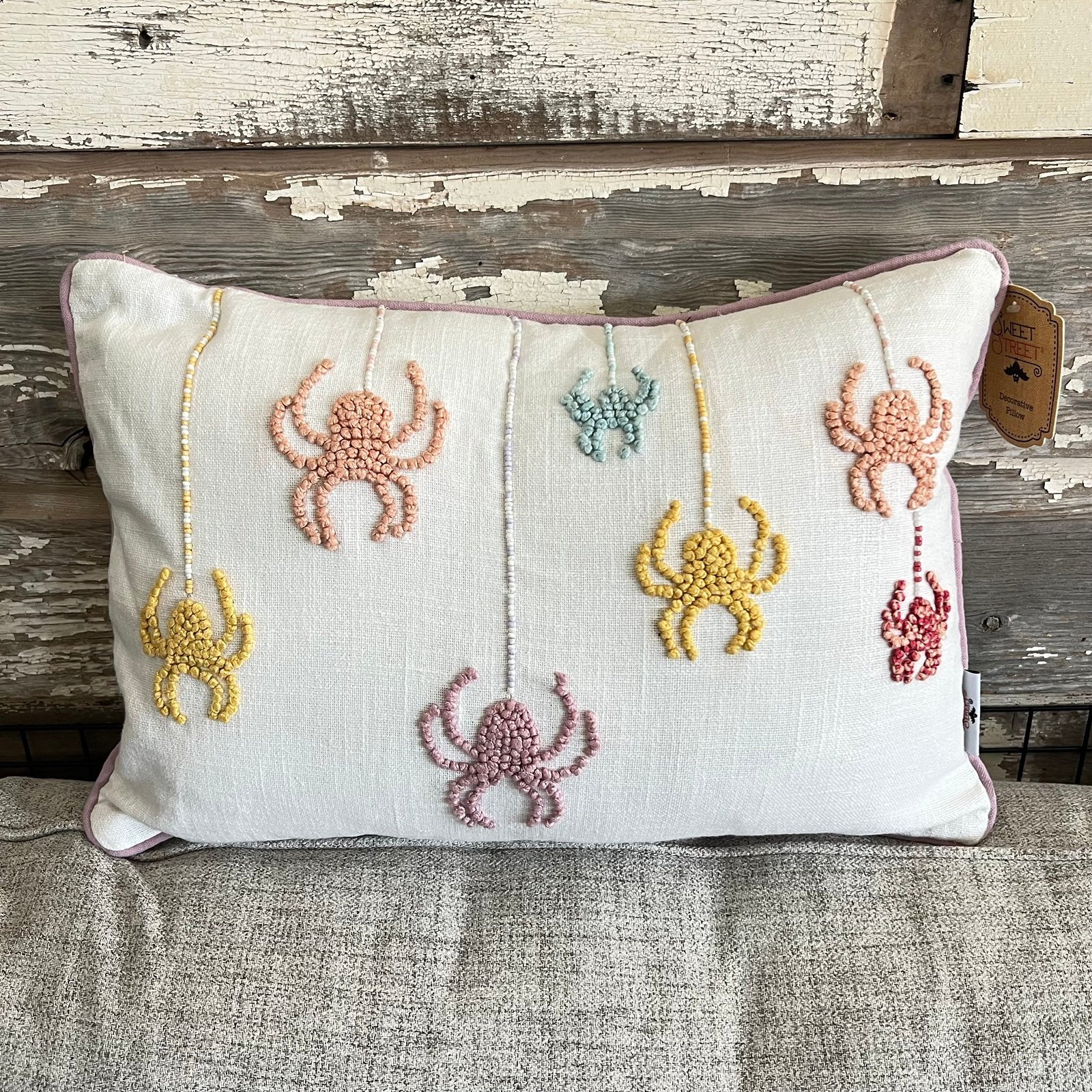Sweet Street Pastel Spider Decorative Pillow Beaded Halloween Decor HTF