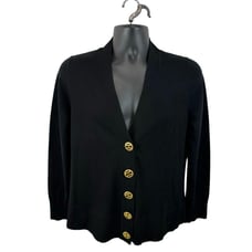 Tory Burch Merino Wool Knit Cardigan Sweater Gold Button Size XL Womens