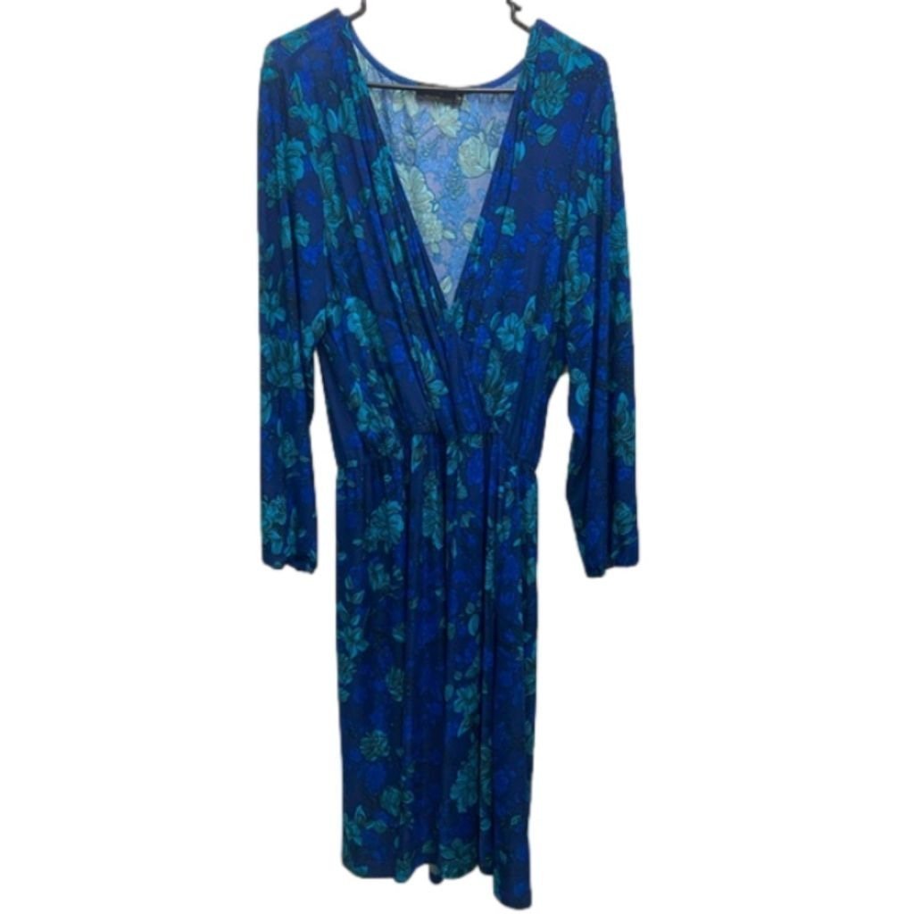 NWOT Igigi Floral Blue Wrap Midi Dress size 18/20