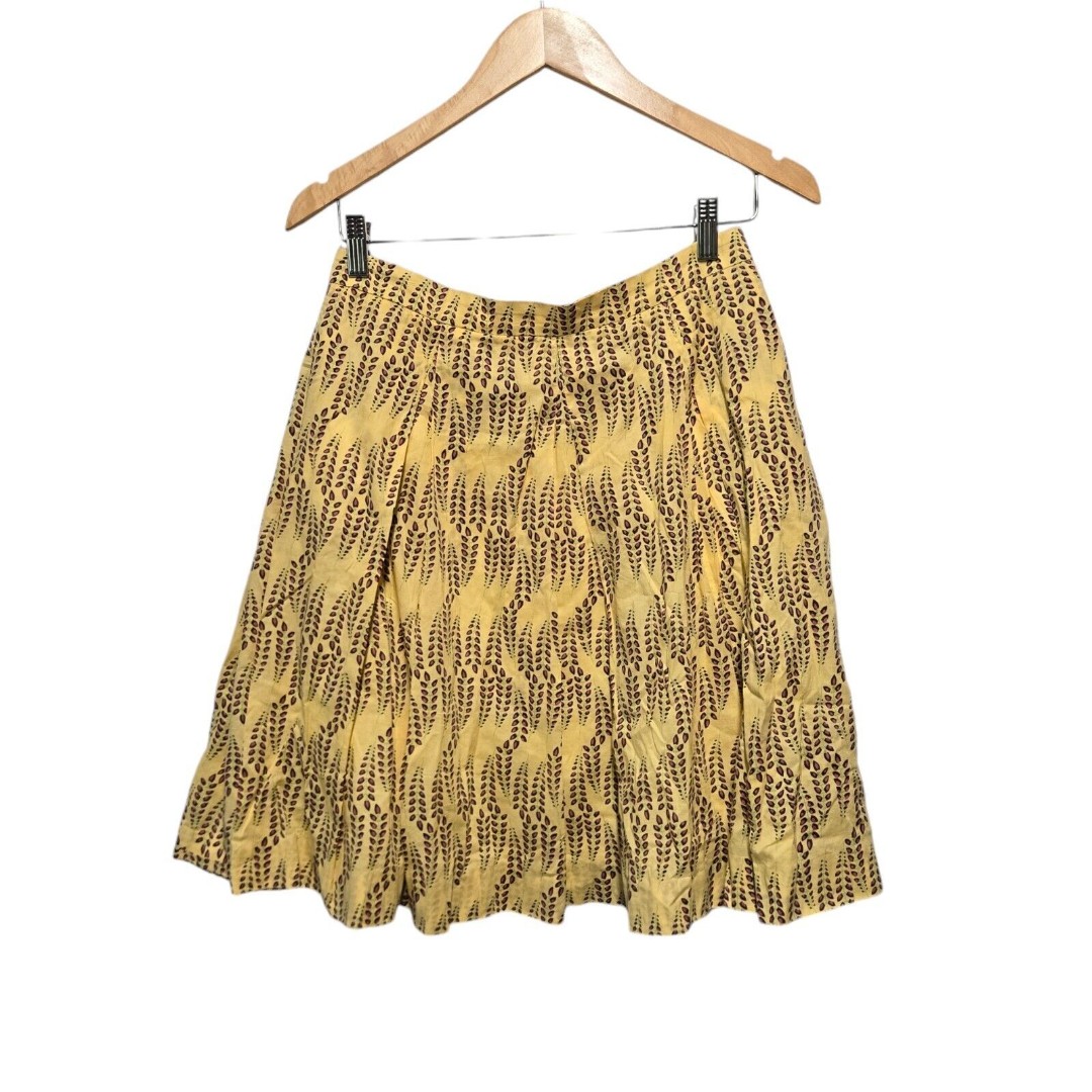KENZO Pleated Skirt Lined Yellow Leaves Boho Size 38