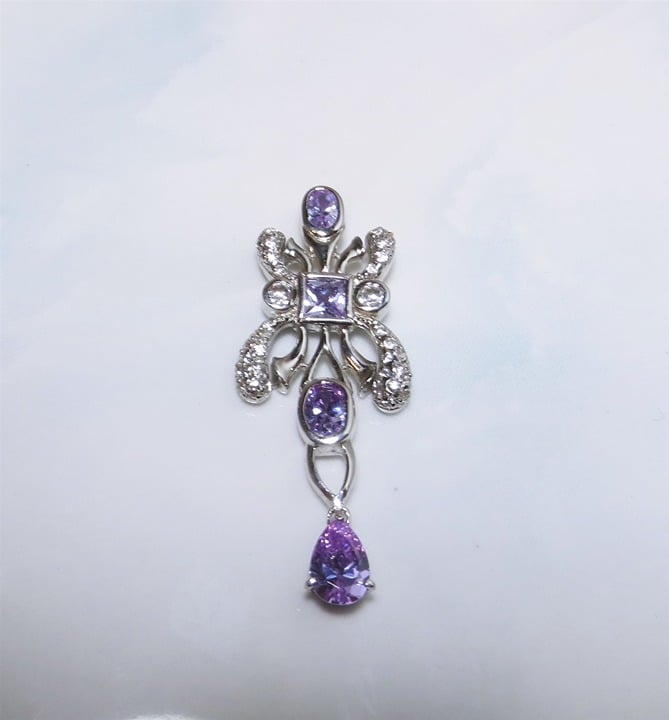 Sparkling Beautiful Kunzite & Ornate Sterling Silver Butterfly Dangle Pendant