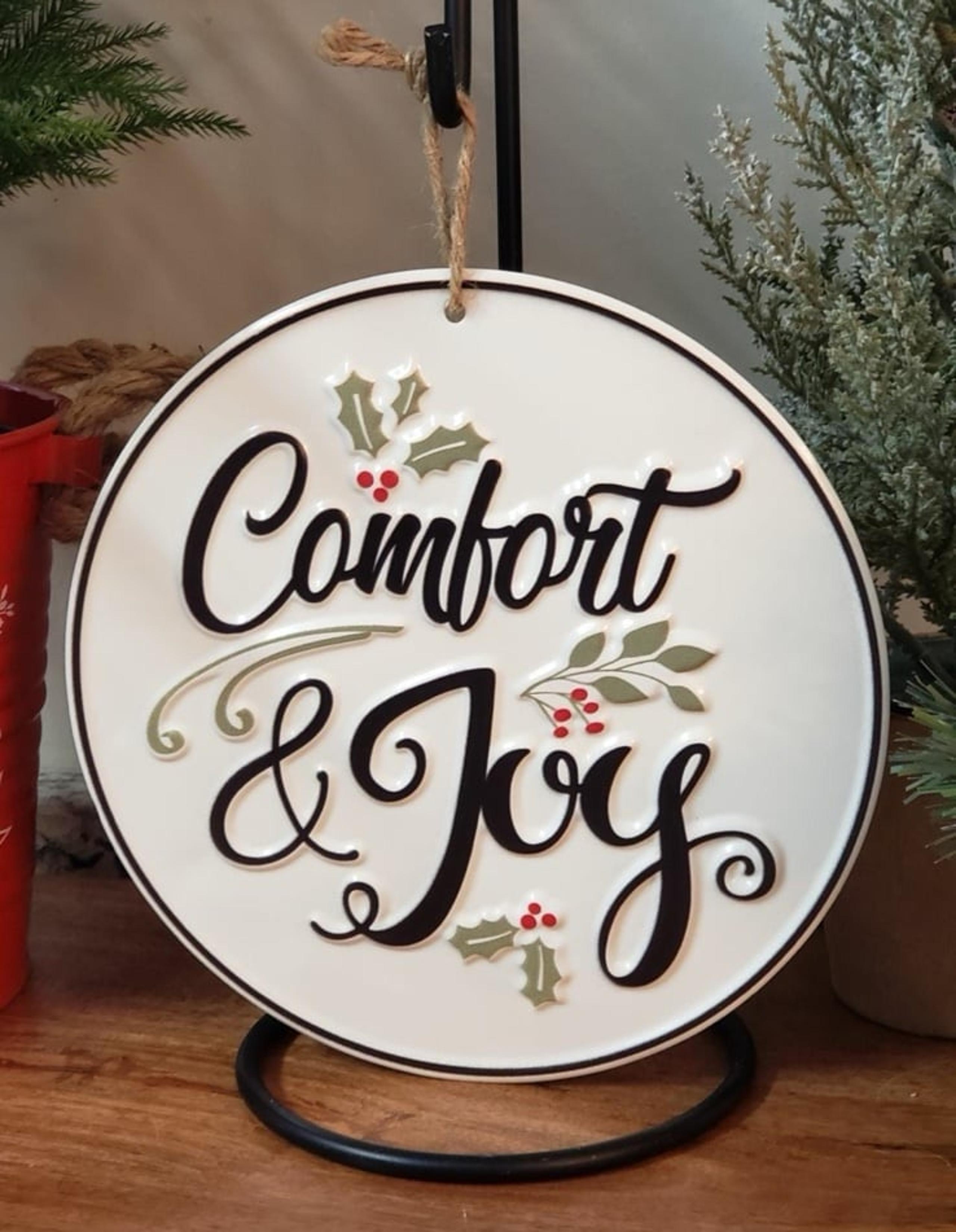 Comfort & Joy White Round Embossed Metal Christmas Ornament~Holiday Decor Accent