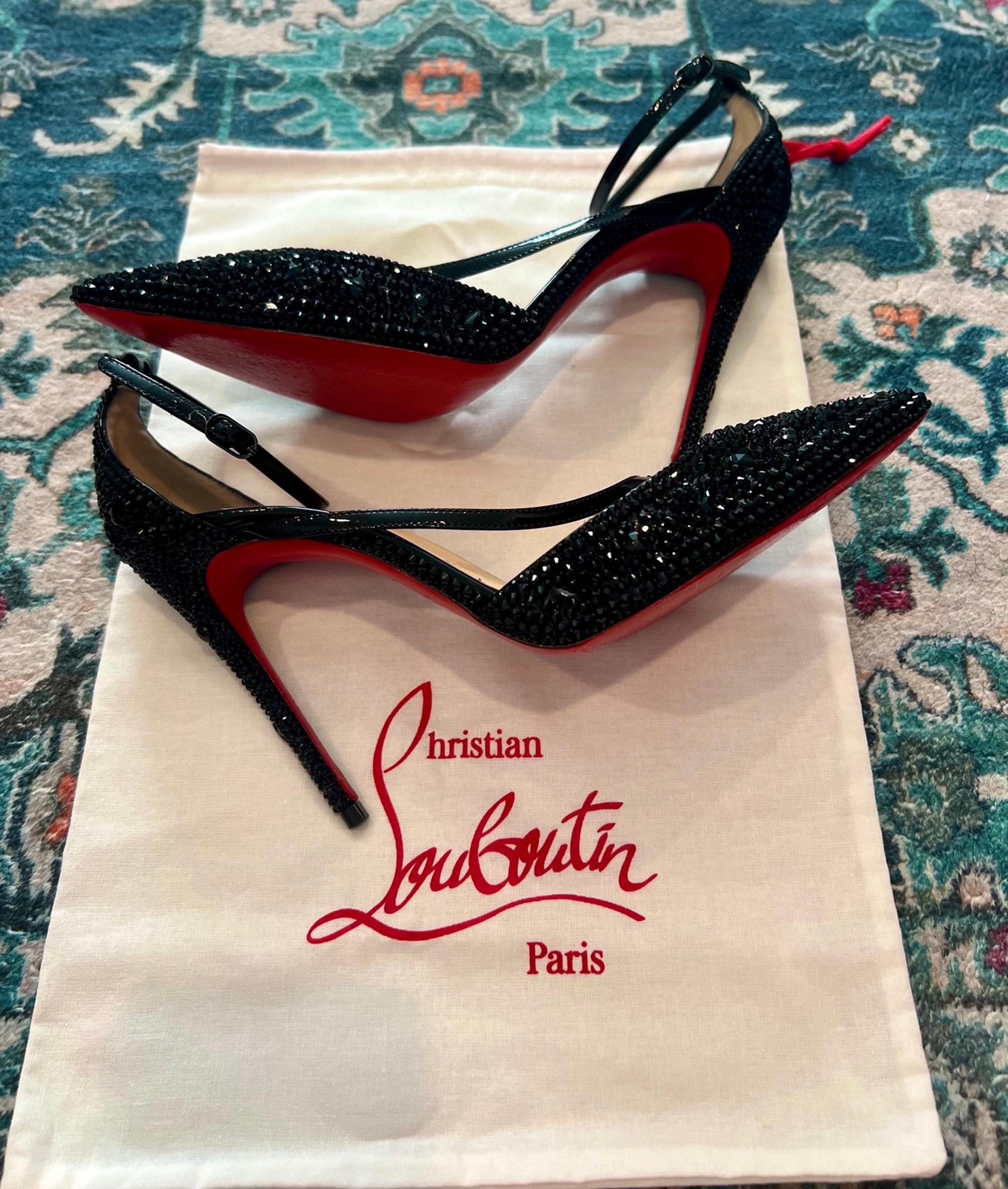 Christian Louboutin Black Swarvoski Crystal Fliketta 85mm Pointed Toe Heels 36.5