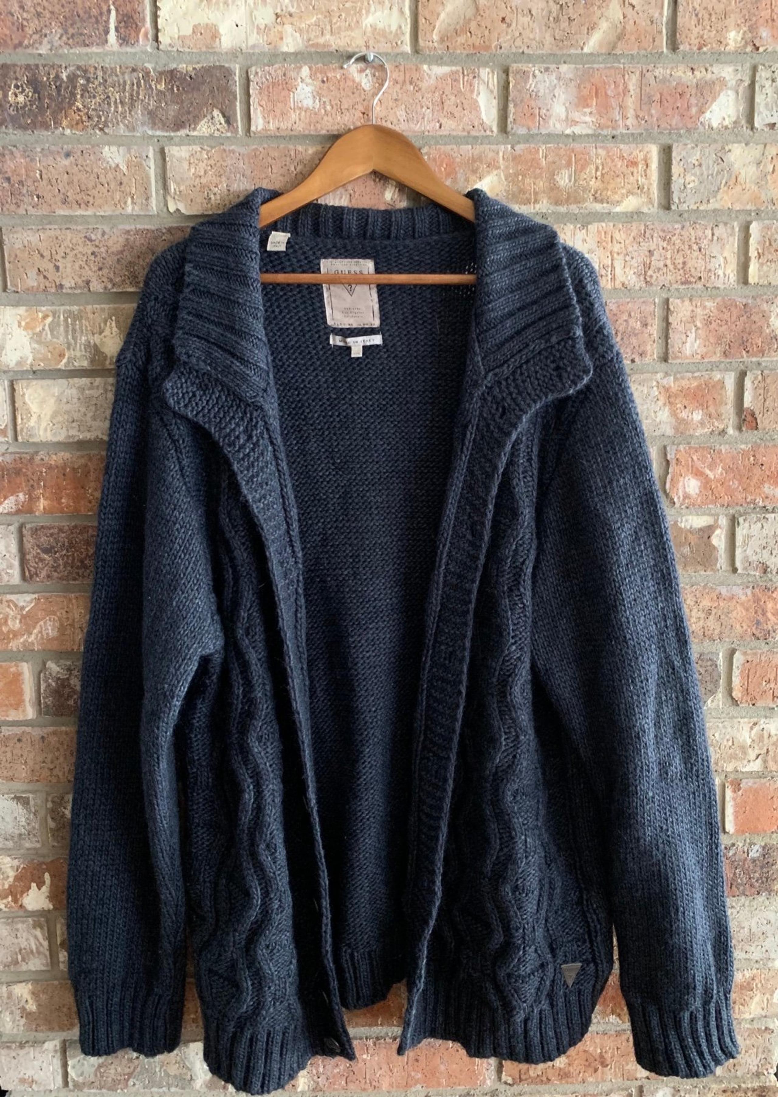 Men’s GUESS heavy, warm longer cardigan sweater.