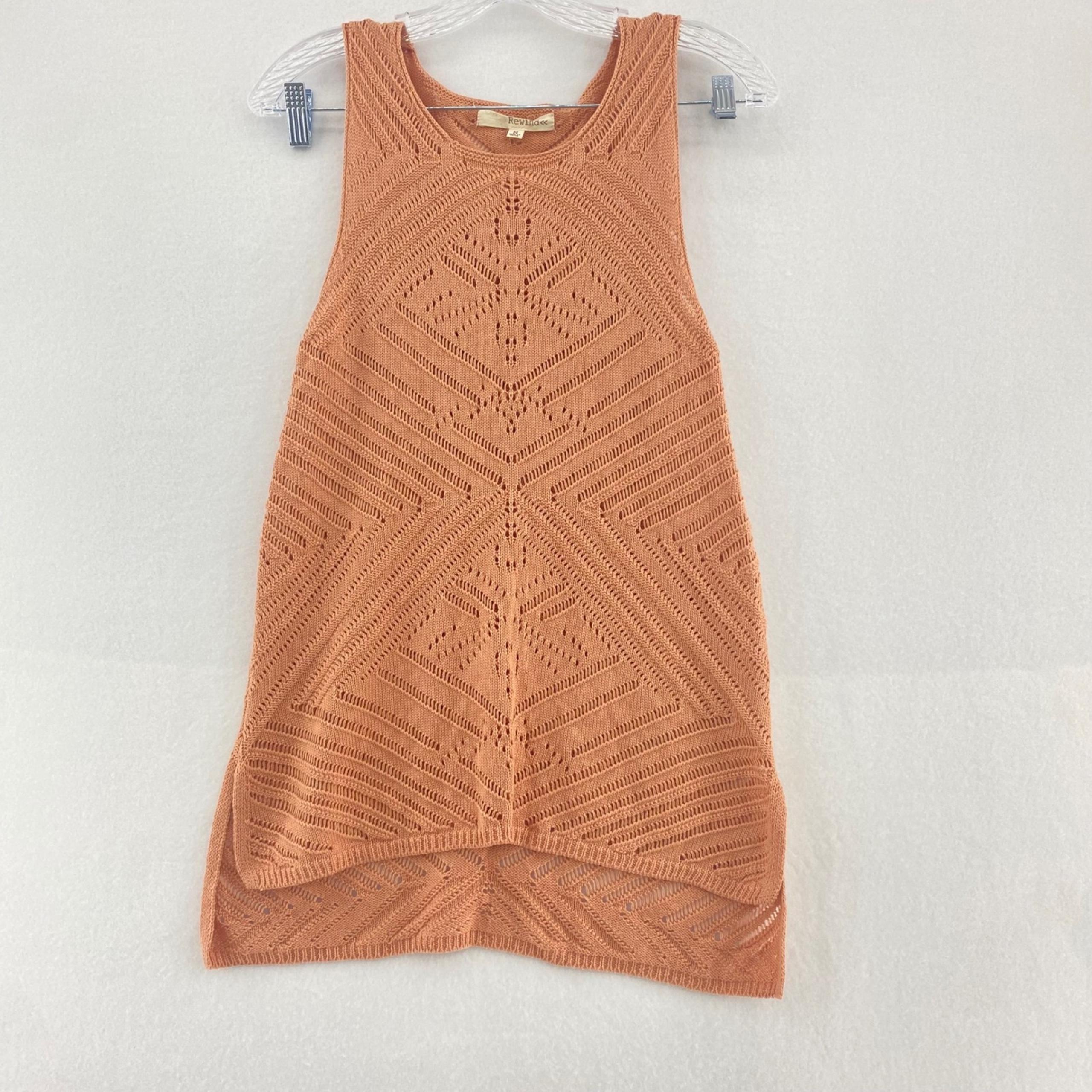 Rewind Knit Tank Top Sleeveless Open Weave Casual Summer Top Coral Size M