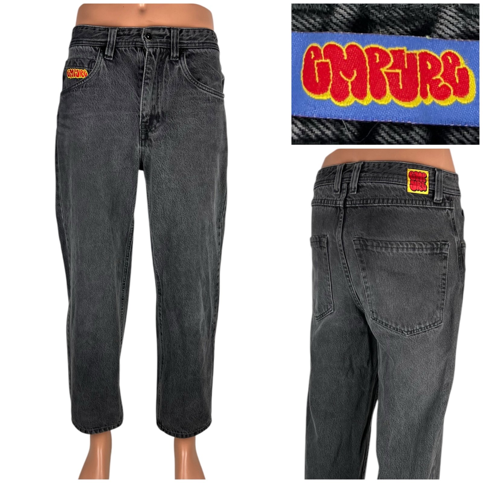 Empyre Skate Mens Size 28 x 27 Jeans Black Denim Retro Baggy Relaxed Fit Faded