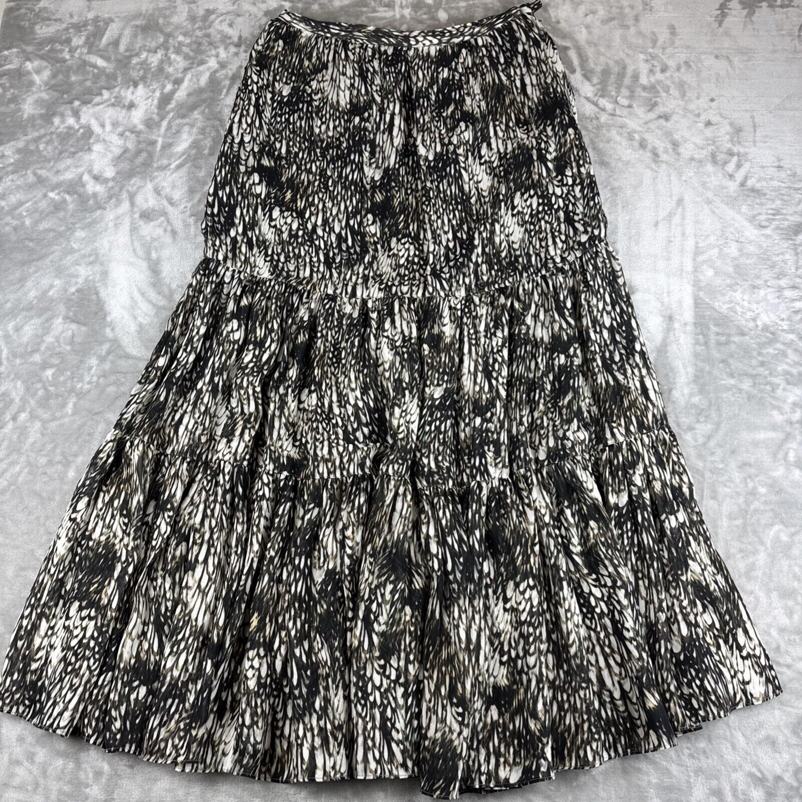 Peruvian Connection Tiered Maxi Skirt Women's 6 Brown Plumage Pockets (1069)