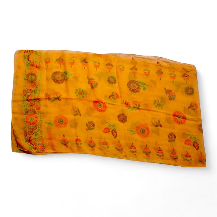 KENZO Orange Floral Embroidered Cotton Blend Scarf Shall Wrap 63 x 18