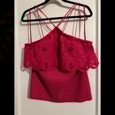 Anthropologie XL Pink Lace-Trimmed Off-Shoulder Top