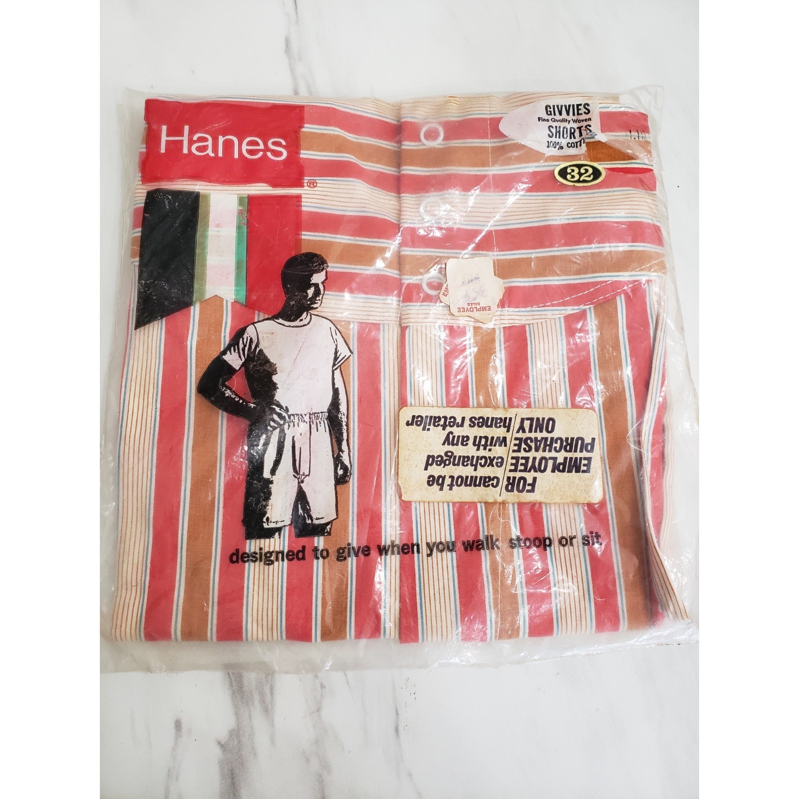 Vintage Mens VERY RARE 1970s Hanes Givvies Boxers Striped Size 32 Made In USA!