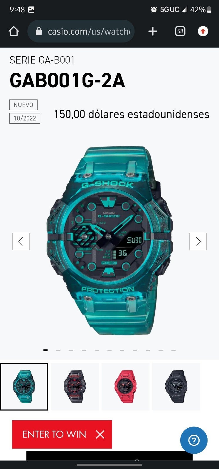 Watch Casio model GAB001G-2A