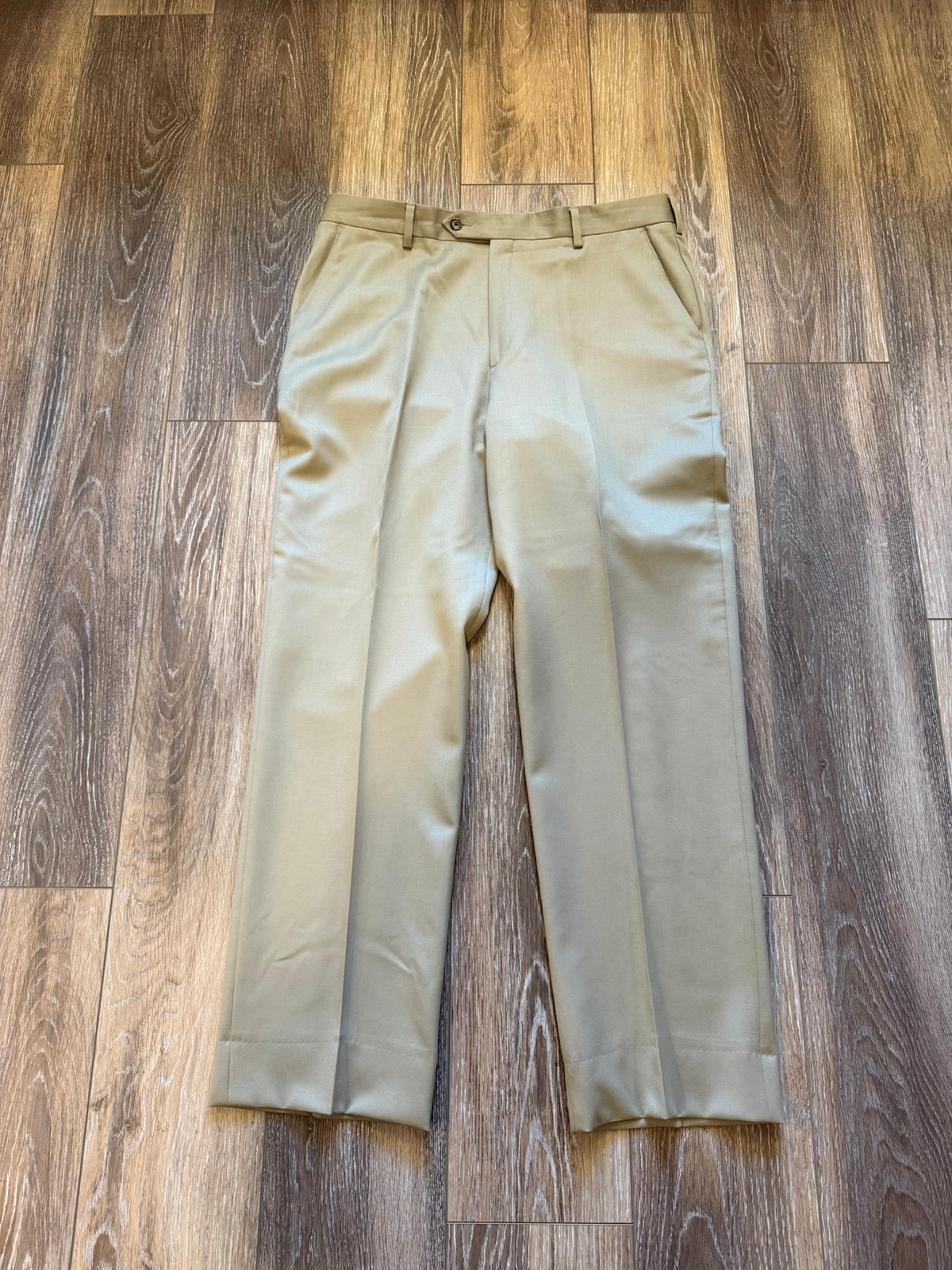 Berle 100% Wool Men’s Khaki Dress Pants 36 X 32 Flat Front Preppy Business