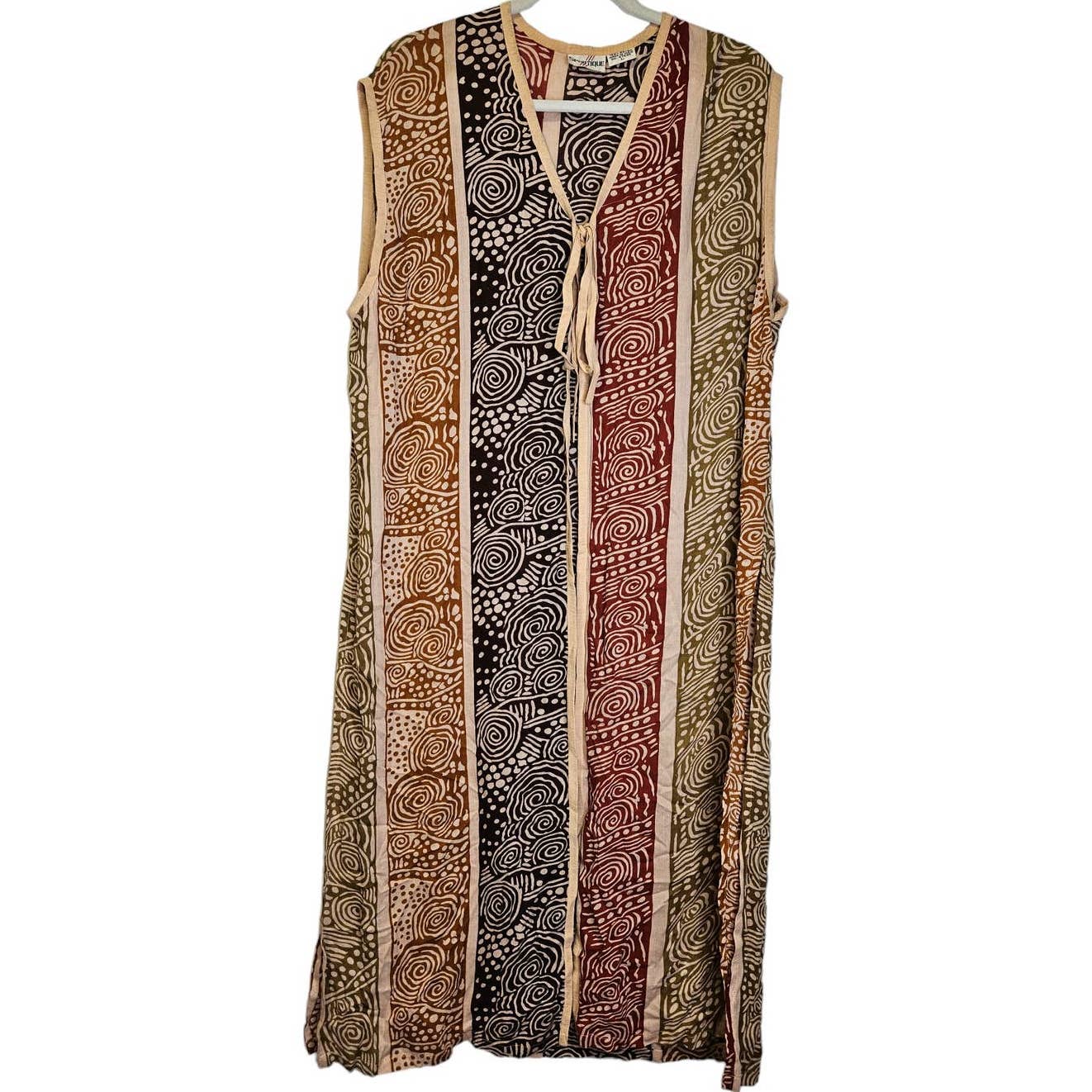 Vintage 70s Sportique L Kaftan Tunic Vest Boho Hippie Art To Wear Swirl pattern