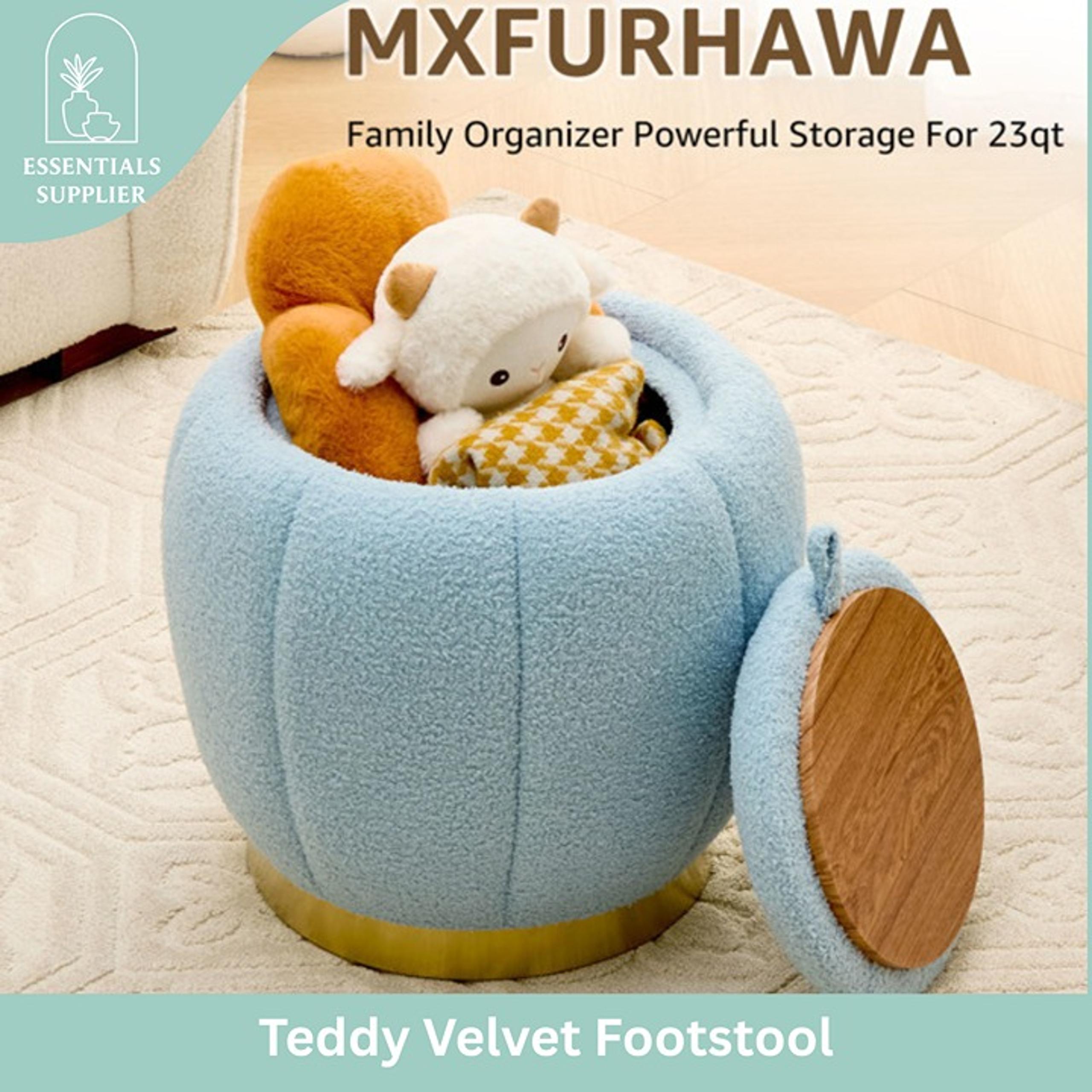 Storage Ottoman Footrest with Soft Seat, Velvet Stool Accent, Blue