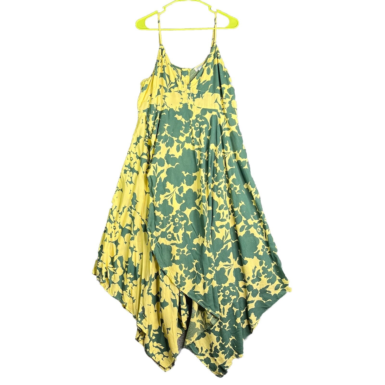 Sundance Soliloquies Dress Women Large Midi Summer Floral Yellow Green