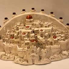 Vintage AUSTIN SCULPTURE JERUSALEM CERAMIC MENORAH 8X12 SIGNED