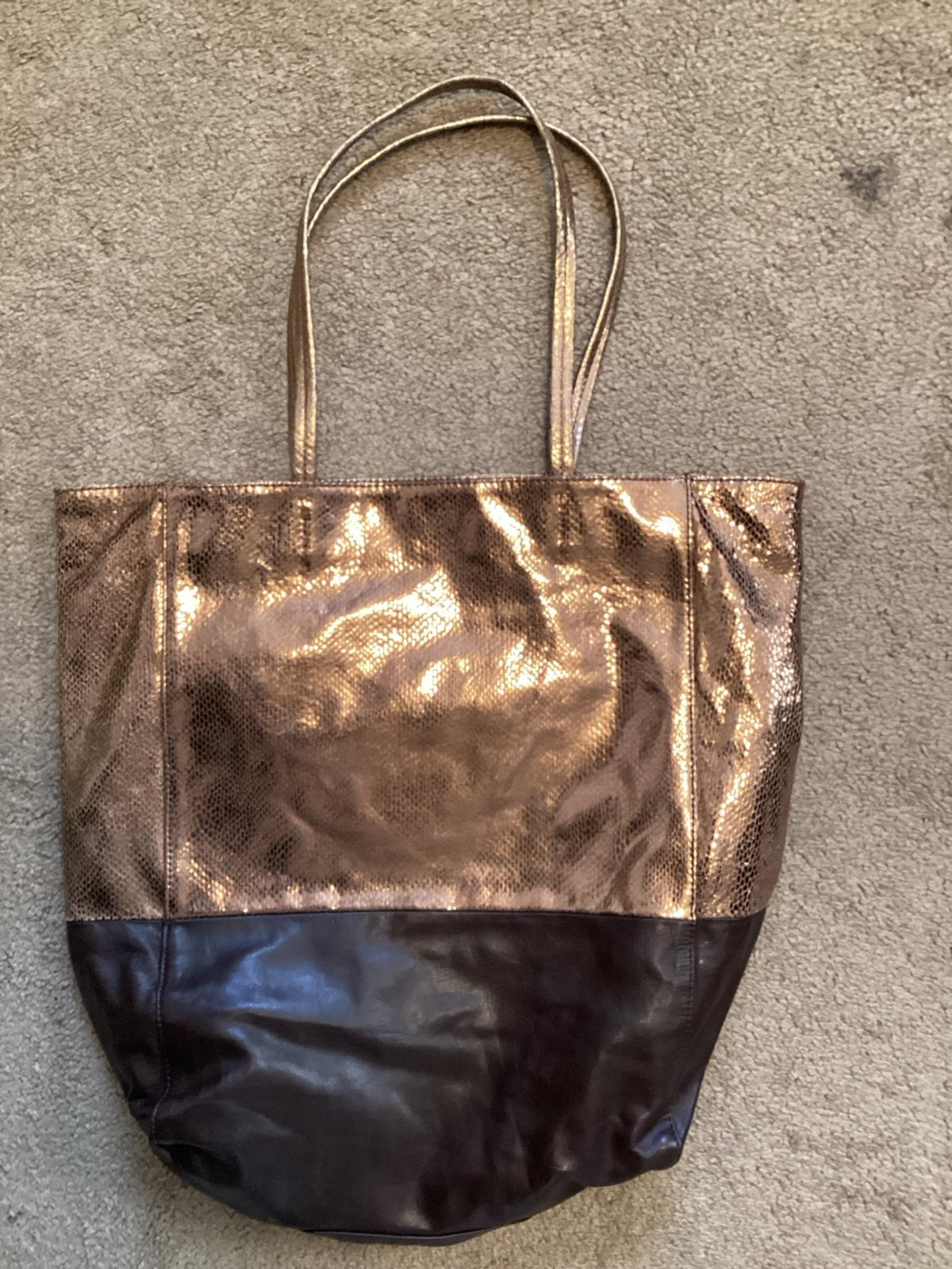 Margot Two Tone Large Genuine Leather Tote Brown Travel Handbag Purse Tote